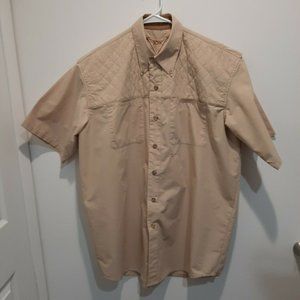 10X Fishing Shirt Size Large Tall Men's Short Sleeve Vented Back Khaki